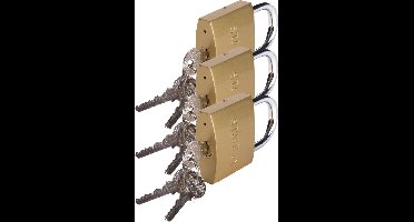 Stahlex Hangslot met 3 sleutels - 3x - 60 mm - messing - kofferslot