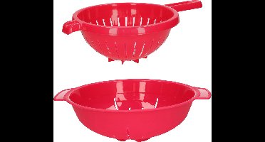 Plasticforte Keuken vergieten/zeef - set 2x - kunststof - fuchsia roze - dia 23 en 25 cm
