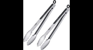 2 grill-/serveerstangen, met rood stalen kleppen en rubberen handgrepen, lengte: 35 cm, rood staal/kunststof, Classic Special Maxi, zilver/zwart