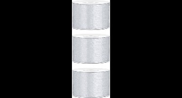 3x Hobby/decoratie zilver satijnen sierlinten 5 cm/50 mm x 25 meter - Cadeaulint satijnlint/ribbon - Zilveren linten - Hobbymateriaal benodigdheden - Verpakkingsmaterialen