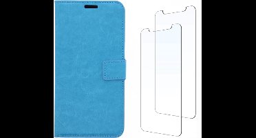 LuxeBass hoesje geschikt voor Samsung Galaxy M51 hoesje book case + 2x Glas Screenprotector turquoise gsm hoesje - telefoonhoes - telefoonhoesjes - beeldscherm - scherm - tempered glas