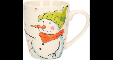 G. Wurm Kerst mok - sneeuwpop - 8 x 10 cm - porselein - 300 ml - beker - koffiemok - kerstbeker