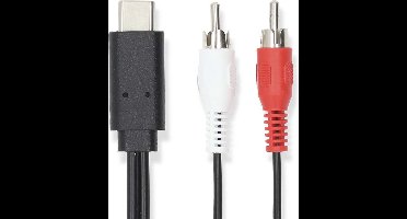 Nedis USB-C Adapter - USB 3.2 Gen 1 - USB-C Male - 2x RCA Male - 1.00 m - Rond - Vernikkeld - PVC - Zwart - Label