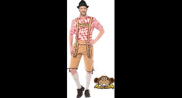 Partychimp Voordelige Lange Lederhose Johann Oktoberfest Heren Lederhosen Man Carnavalskleding Heren - Maat M - Lichtbruin - Polyester