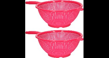 Plasticforte Keuken vergiet/zeef met handvat - 2x - kunststof - Dia 22 cm x Hoogte 10 cm - fuchsia roze