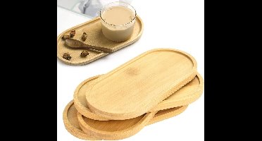 4 stuks bamboe trays, ovale houten trays, klein rond bamboe dienblad, houten serveerplank, massief bamboe dienblad voor thee, koffie, cake, onderzetter voor beker, vetplant, bloemenplant