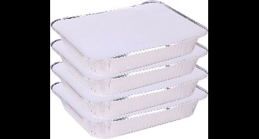 Elite Meal prep voedsel bewaar bakjes - Aluminium - 4x - 33 x 25 x 5 cm - met deksel