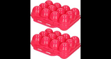 Plasticforte Eierdoos - 2x - koelkast organizer eierhouder - 12 eieren - roze - kunststof - 20 x 18,5 cm
