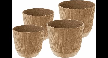 Prosperplast plantenpotten/bloempotten Carf Stripe - beige - 4x stuks - kunststof - Dia 13 en 17 cm