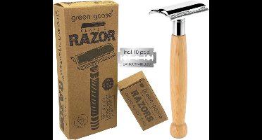 green-goose® Klassiek Scheerset | Met 10 Scheermesjes | Bamboe | Duurzaam Scheren | Metalen Scheermes