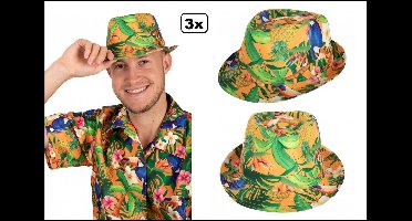 3x Hawaï print hoedje oranje - Festival thema feest fun party Tropical hawai beach