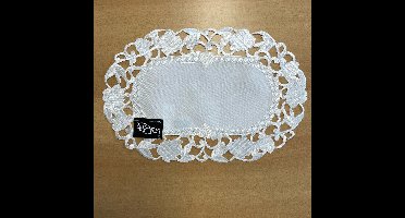 Tafelkleed Linnen gebroken wit met blaadjes - Loper 45 cm