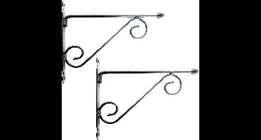 Esschert Design Muurhaak dubbele sierkrul – H23 x B3 x L28 cm – metaal – Sierlijke tuinhaak voor planten en hangmanden