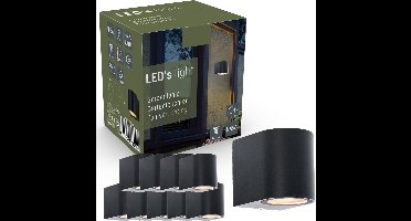 WallDeco LED Wandlamp rond zwart - Schijnt naar beneden - Voor binnen & buiten - 10 stuks