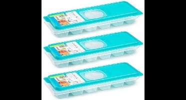 PlasticForte IJsblokjesvorm met deksel - 3x - 12 ijsklontjes - kunststof - lichtblauw - ijsblokjes maken