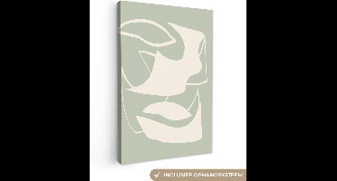 Canvas schilderij - Abstract - Groen - Beige - Vormen - Schilderijen woonkamer - Wanddecoratie - Foto op canvas - 120x180 cm - Canvas doek - Abstracte schilderijen - Schilderijen - Canvas schildersdoek - Schilderijen op canvas