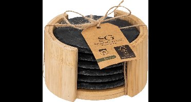 Secret de Gourmet Glasonderzetters - 6x - antraciet - leisteen - 10 cm - met houder