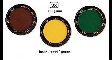 3x Set PXP Professional Colours schmink bruin/geel/groen 30 gram - Schminken verjaardag feest festival thema feest
