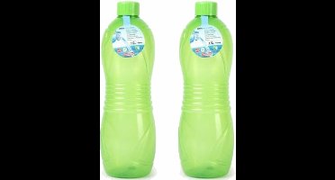 Plasticforte Drinkfles/waterfles/bidon - 2x - 1500 ml - transparant/groen - kunststof