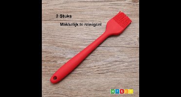2x Rode Siliconen Kwast 26CM - Voor Bakken, Insmeren & Invetten - Keukengerei & Accessoire -Heble® -