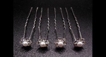 Haarpinnen kleine creme kleurige parel met 5 strass punten - Communie