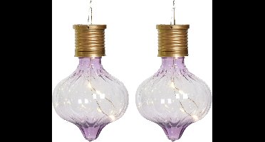 Lumineo solar hanglamp LED - 2x - Marrakech - lila paars - kunststof - D8 x H12 cm