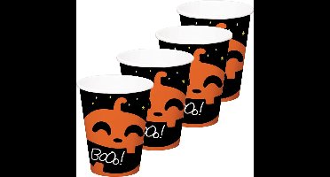 Halloween thema feest beker - 24x - pompoen BoOo! print - papier - 250 ml