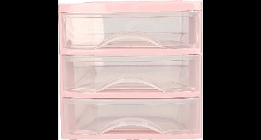 Plasticforte Ladeblokje/bureau organizer 3x lades - roze/transparant - L18 x B21 x H17 cm