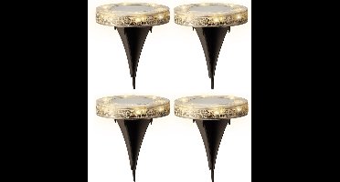 Lumineo Grondspot solar tuinverlichting - 4x - mozaiek - grijs - D12 x H13 cm - prikspot