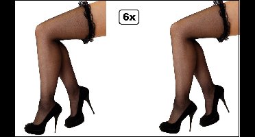 6x Panty kousen zwart met kant per paar - Stay-up - Festival thema feest fun panty verjaardag gala optocht hollywood