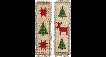 Vervaco - Bladwijzer kit - Geruite kerstbomen set van 2 - PN-0147559 - Borduren - Borduurpakket - Borduurpakket volwassenen - Borduurpakket kind