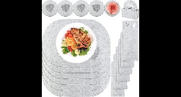 19 stuks placemats van vilt, afwasbaar, antislip, placemats, borden, viltmat, 6 placemats, 6 onderzetters, 6 bestekzakken, 1 onderzetter, lichtgrijs