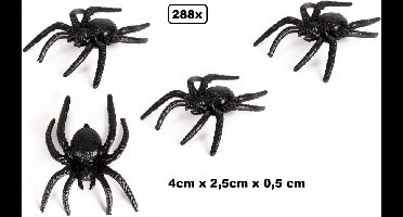 288x Creepy zwarte spin 4cm - Spinnen - Halloween thema feest griezel black spider jungle fun festival dieren