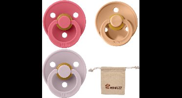 Bibs fopspeen - maat 2 6-18 maanden - set 3 stuks – Coral - Peach - Dusky Lilac + Monkiezz speenzakje