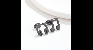 dames RVS oorknoppen met headphone-11mm-zwart