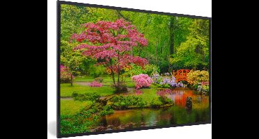 PosterMonkey - Poster - Fotolijst - Bomen - Bloemen - Brug - Japan - Water - Natuur - Kader - 60x40 cm - Muurdecoratie - Posterlijst - Poster Japan - Foto in lijst