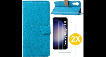 Hoesje Geschikt Voor Samsung Galaxy S23 FE hoesje bookcase Blauw Met screenprotector / 2X Beschermglas