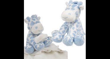Suki Gifts giraffe baby geboren knuffels set - tuttel doekje en knuffeltje - blauw/wit