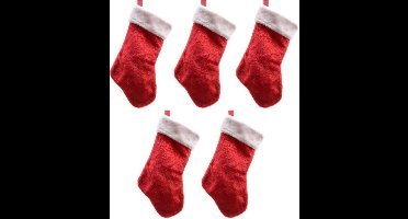 Decoris Kerstsok - 5x - rood/wit - 40 cm - pluche - kerstversiering sokken