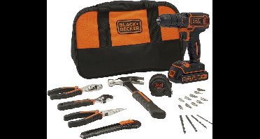Black+Decker BDCDC18HTSA Accuboormachine, 18 V, inclusief 20 delig gereedschapsset en tas