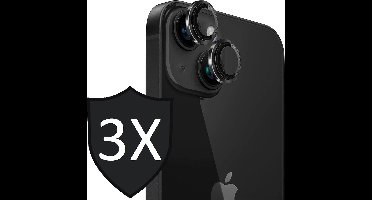 Camera Lens Screen Protector geschikt voor iPhone 15 - 3x Gehard Glas Screenprotector GlassGuard Zwart
