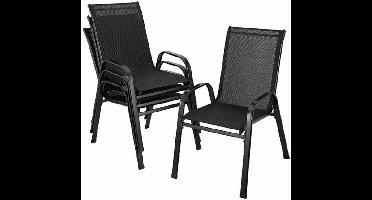 Tuinstoelen - Strandstoel - Tuinstoelen Stapelbaar - Tuinstoel met Hoge Rugleuning - Staal en Teslin – Comfortabele Buitenstoelen voor Balkon, Camping en Tuin - 4 Stuks - Zwart