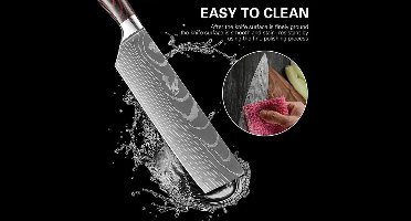 Keukenmessen - Knife set - Chef Knife - Knives - Kitchen Knife - Koksmes voor keuken - Damascus Santoku Messenset - Japans Scherp Hakmes Snijmes - 6-Delige Houderset
