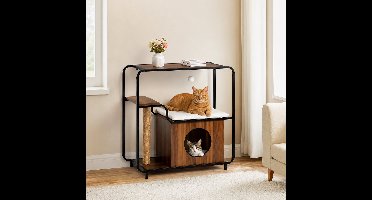 WoodR Exclusief Design Kattenmeubel – De Favoriete Plek van Jouw Kat Kattenmeubel met krabpaal en huisje 73 x 33 x 73 cm