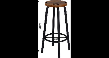 Barstoelen – Set van 2 - Barkrukken – Keukenstoelen – Barstoelen Set – Metalen Frame – MDF Zitting – Antislip Dop - Donkere Beuk