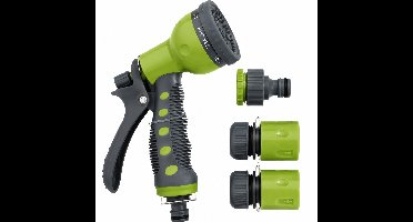 Kinzo Tuinslang Spuitpistool - Koppeling Tuinslang 1/2 Inch - Broespistool met Verstelbare Waterstraal - Sproeikop met 7 Functies - 4 Delig