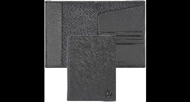 HUGO BOSS Leren identiteitskaarthoesje Double B Passport Case Saffiano Grey grijs