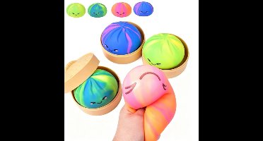 Kleur Willekeurige Stoomknoedel Squishy met Stoommand - Langzaam Terugkerend Knijspeelgoed, Schattig Emoji Ontwerp, Zachte Anti-Stress Speelgoed voor Kinderen en Volwassenen, Leuk Cadeau en Bureauspeelgoed