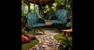 Eetkamerstoel – Stoel – Kuipstoel – Draaistoel – Armstoel – Set Van 2 – Fluwelen Bekleding – Draaibaar Met Metaal Onderstel