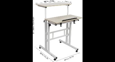 Laptoptafel - Laptoptafel Verstelbaar - Laptoptafel op Wielen - Computerbureau - Computertafel - 60cm - Rechthoekig